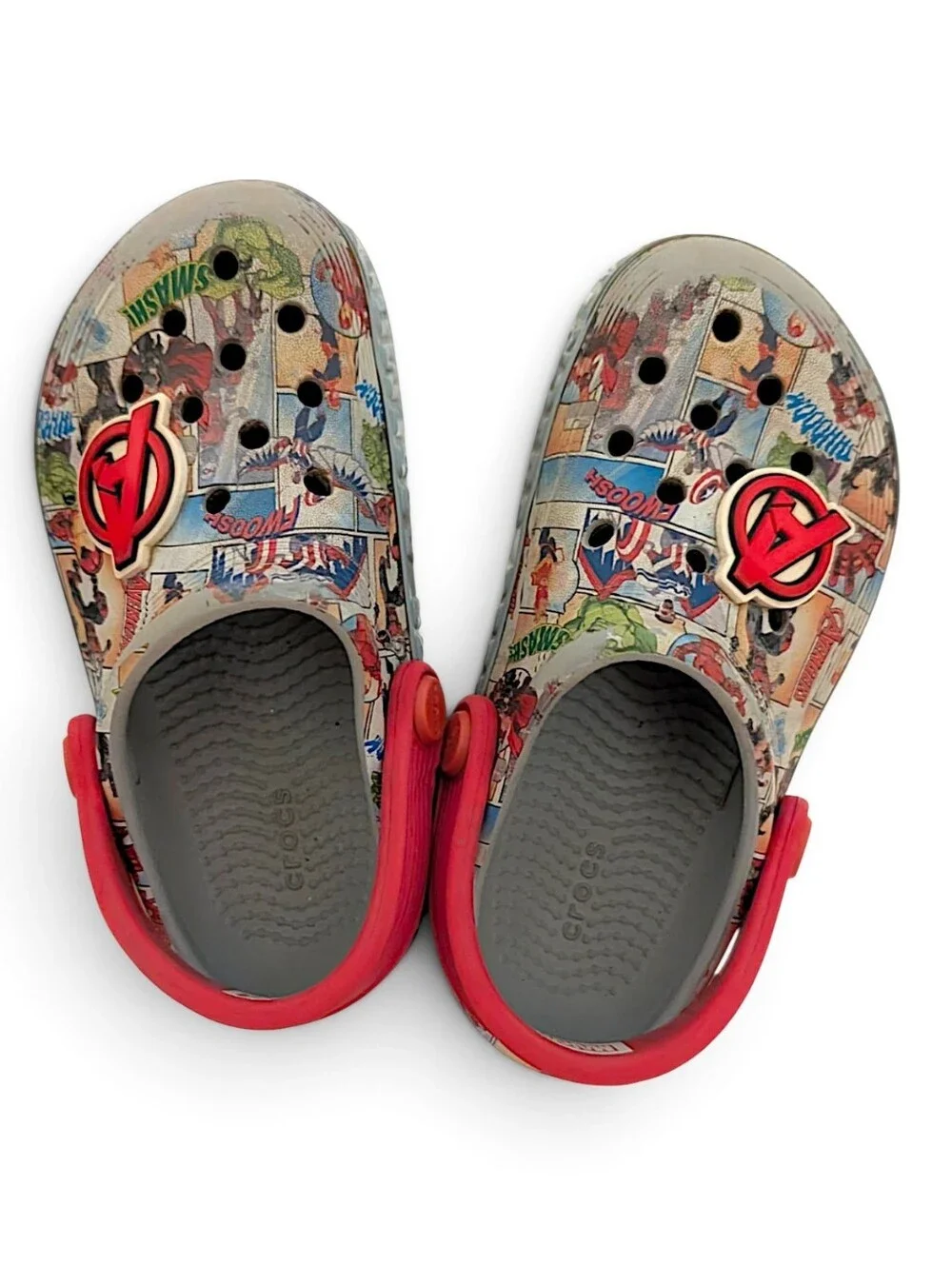 Crocs Marvel Avengers Off Court Clogs Kids Sz 9 Comic Book Superhero + Jibbitz
